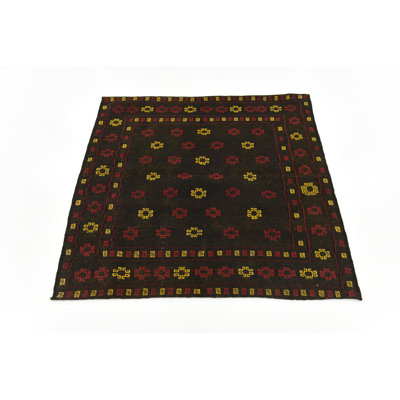 Tapis de zone en laine vert 4 pi 2 po x 4 pi en laine one-of-kind-noué la main Earley