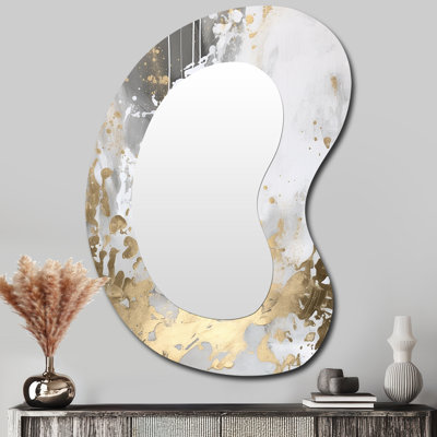 Gold And White Colliding Abstract I - Abstract Metal Art Decor - Asymmetrical Modern Wall Mirror