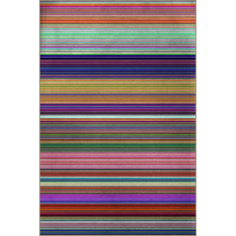 Multi Color Straight Striped Pattern Woven Base Machine Washable Area Rug, Rectangle 3'3" x 4'11"