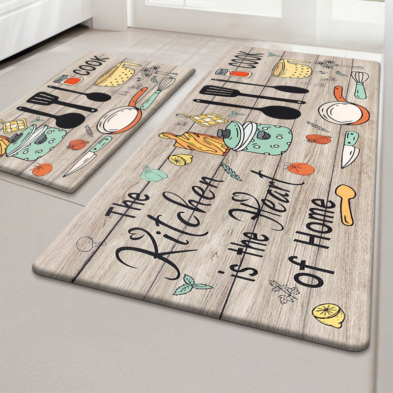 Ensemble de 2 tapis de cuisine Duwaine, Brun, Tapis de couloir 17 po x 28 po + 17 po x 48 po