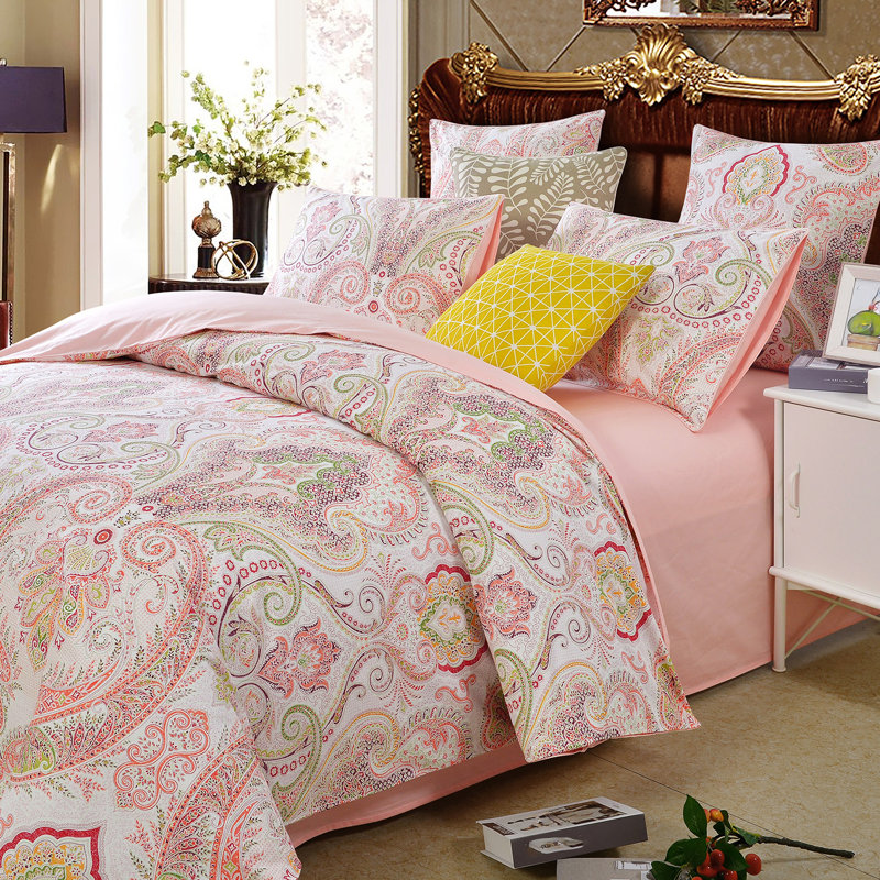 Ensemble de housse de couette en coton de qualité égyptienne à cachemire rose de luxe de qualité égyptienne Lissther