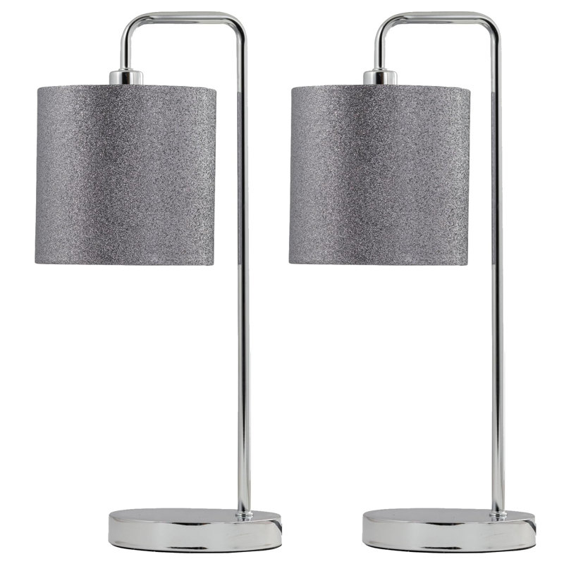Hamdy 46Cm Polished Chrome Arched Table Lamp Set