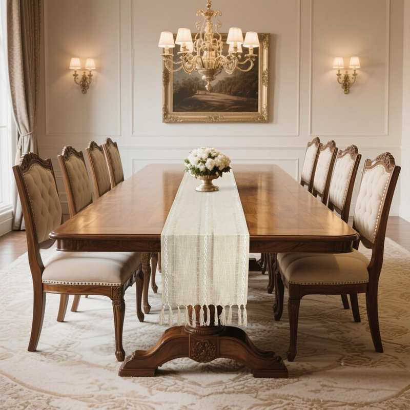 Rustic Farmhouse Table Runner with Tassel 33 x 183cm
