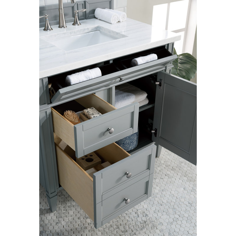 Brittany 36'' W Single Vanity, Urban Gray, Carrara White, 8" Widespread