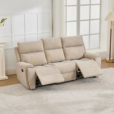 Canapé inclinable manuel en tissu beige à 3 places, canapé inclinable surdimensionné trois places avec sièges inclinables indépendants pour le salon, l’appartement et le cinéma maison au sous-sol