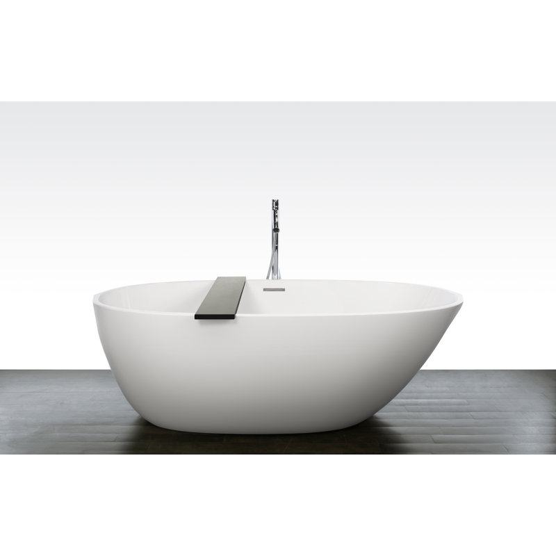 BE 66'' L Freestanding Soaking Bathtub, Brushed Nickel, Glossy White