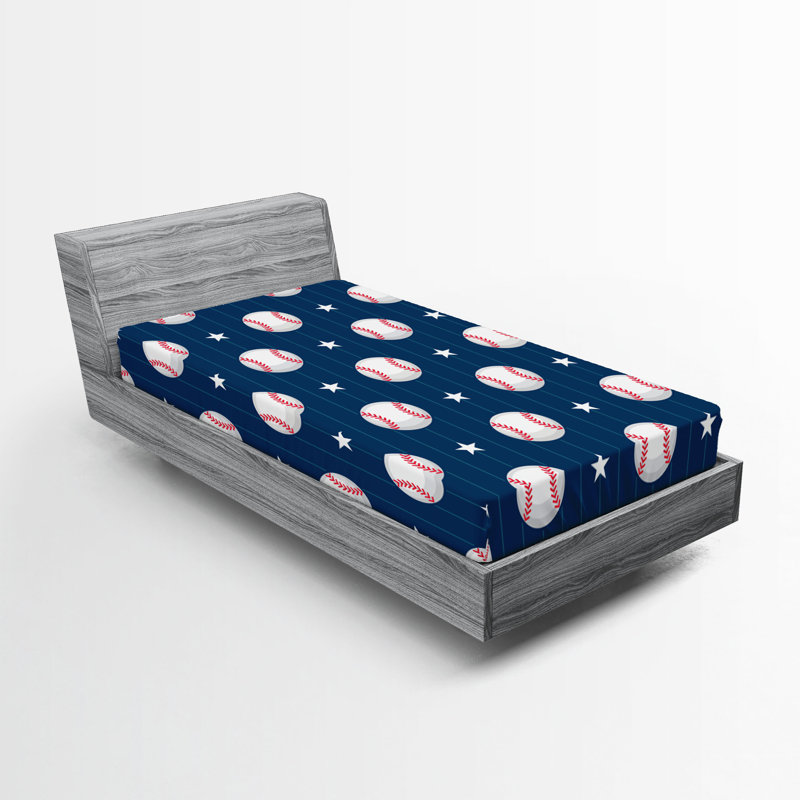 Ambesonne Sports Fitted Sheet 2-Pack Baseball Stripes Night Blue Red White, Twin Extra Long Fitted Sheet