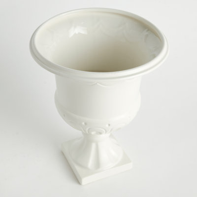 Podio Classic Italian White Ceramic Decorative Pedestal Urn Large
