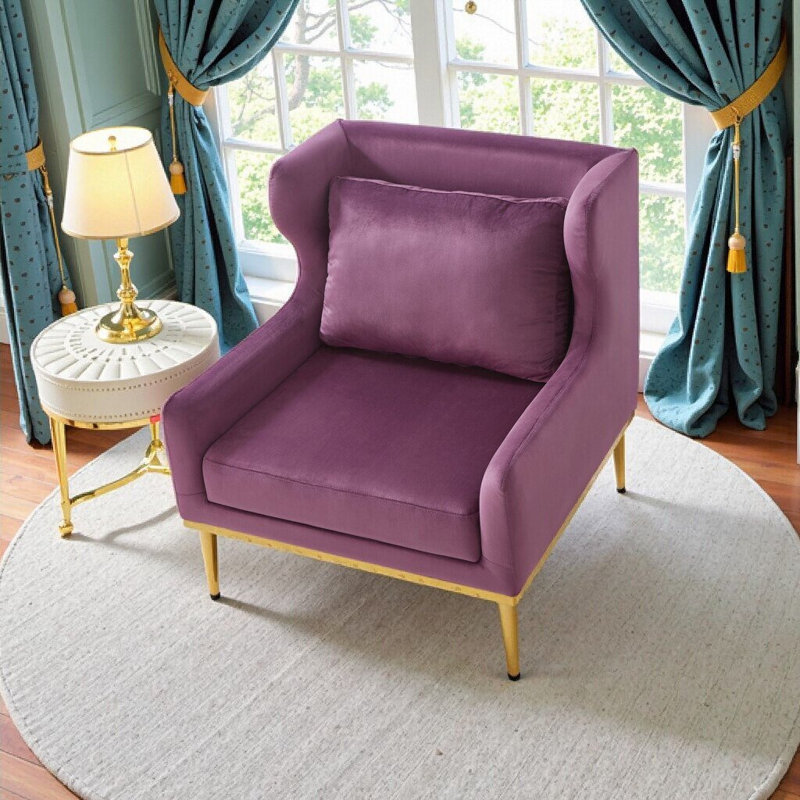 Fauteuil en velours pour le salon, la chambre à coucher ou le coin lecture - élégant et confortable, Mauve