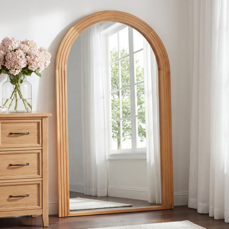 Burl 71" Classical Solid Wood Arched Full Length Mirror with Freestanding, Oversized Framed Floor Mirror