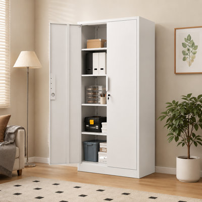 Classeur métallique à 2 portes avec serrure, 4 étagères réglables, armoire de rangement verrouillable robuste, pour bureau à domicile