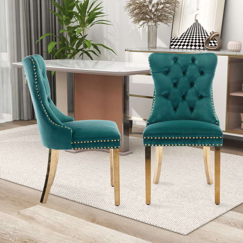Chaise rembourrée capitonnée, Or, Vert