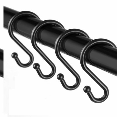 Rust-Free S-Shaped Metal Shower Curtain Hooks - Set of 12 Black Rings for Kitchen, Clothing, Towels