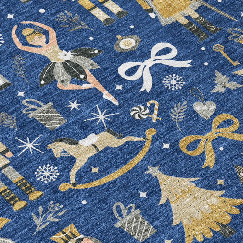 Nutcracker Navy 3' x 5' Synthetic Washable Rug