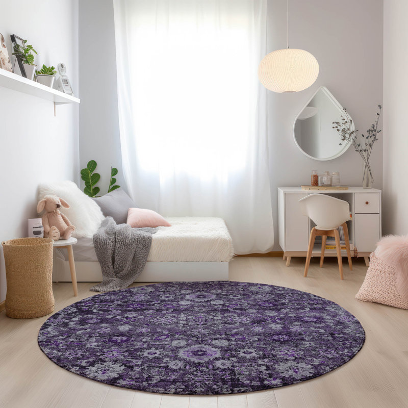 Kaylani Washable Floral Indoor / Outdoor Rug, Round 8'