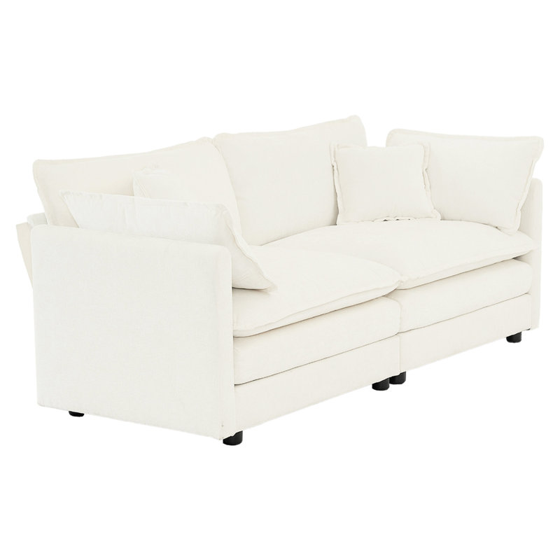 Le salon en chenille blanc - 2 avec 4 coussins revêtus d'une structure en bois à haute texture offrent un choix de sièges à la mode. Un canapé moderne pour une structure solide en tissu de qualité crée une atmosphère confortable