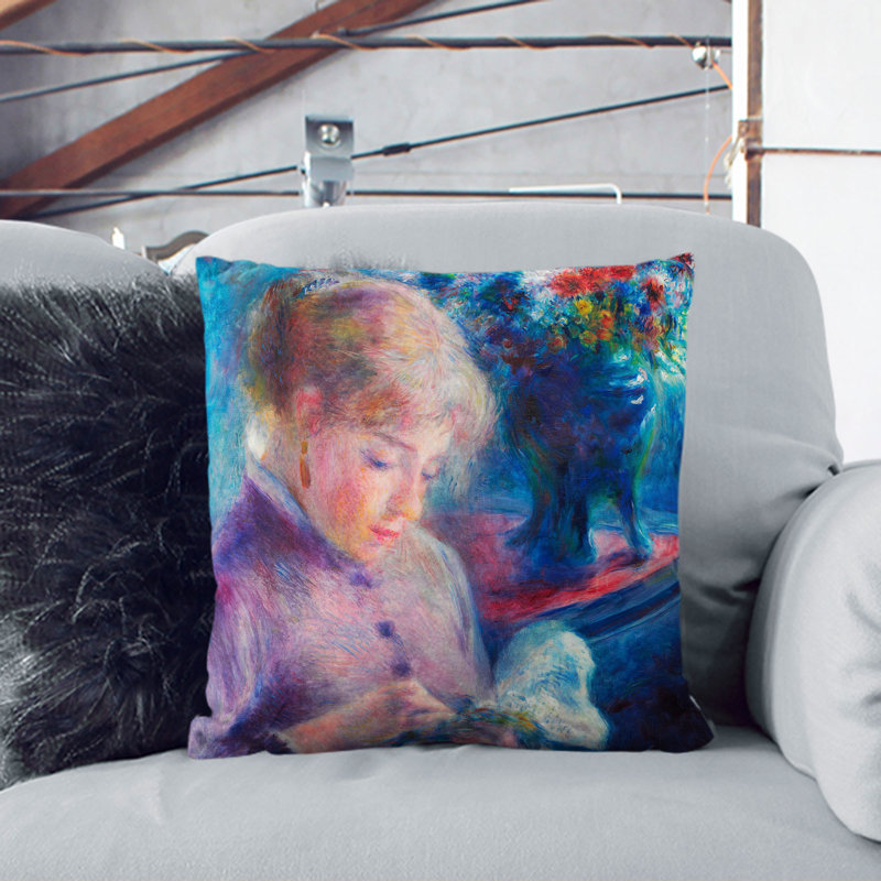 Young Woman Sewing Square Throw Cushion, Stone, 55cm H x 55cm W x 20cm D