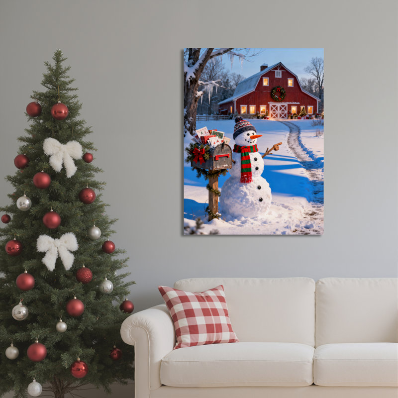 «Winter Snowman Scene», art mural, H 18 po x l 12 po