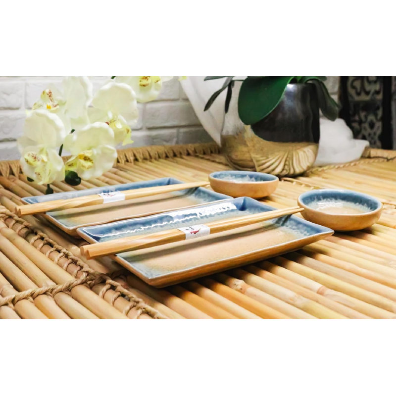 Ao Nagashi Porcelain Sushi Plates Sauce Dishes Chopsticks Dinnerware Set For 2, Brown