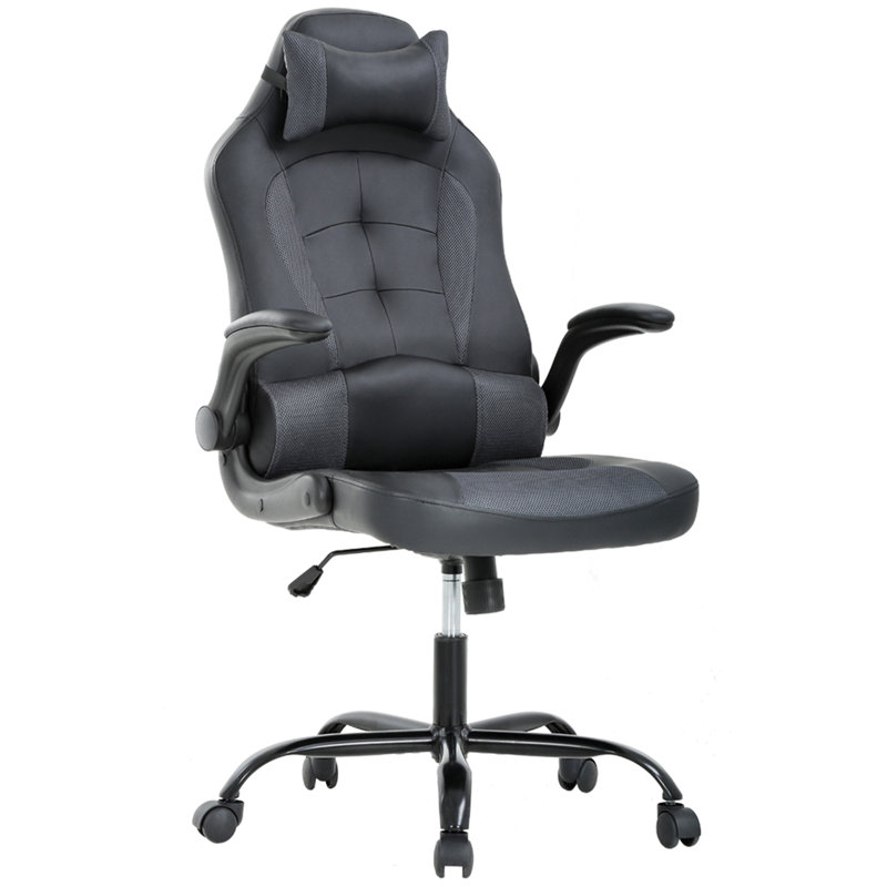 Office Chair Height Adjustable Executive Desk Chair with Flip-Up Armrest Swivel Rolling Task Chair Ergonomic Gaming Chair with Headrest Lumber Support