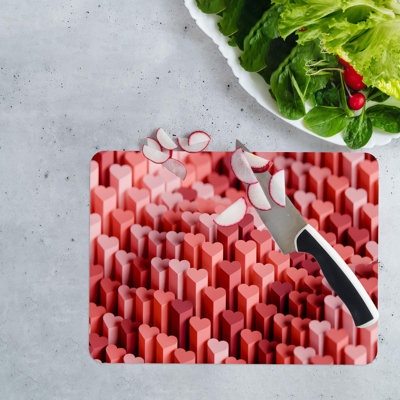 Planche à découper en verre rouge et rose à motif de cœur pour la cuisine moderne et les besoins de service