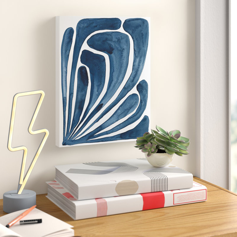 " Blue Stylized Leaf II " Watercolor and Acrylic Painting, 14" H x 11" W, Wrapped Canvas