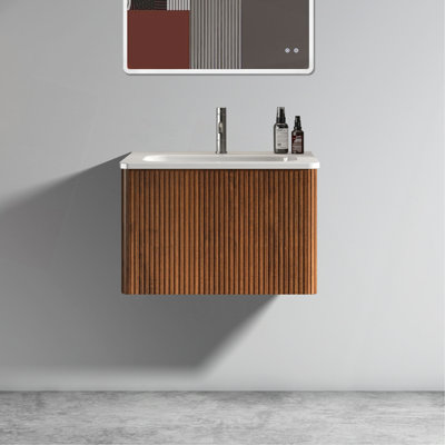 60" Floating Bathroom Vanity with Sink, Modern Wall-Mounted Bathroom Storage Vanity Cabinet with Solid Surface Top Basin and Soft Close Drawers