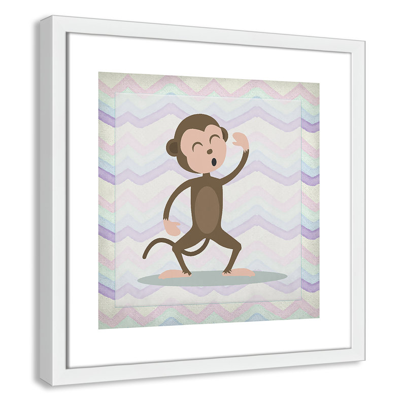 Adhésif décoratif «Pink Monkey Time», Encadré de boîte blanc, H 16 po x l 16 po x P 1,18 po