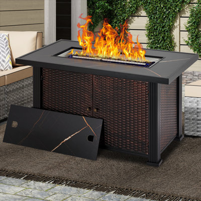 Table de foyer d'extérieur au propane de 44 pouces, table de foyer d'extérieur au gaz 50 000 BTU avec couvercle pour jardin / patio