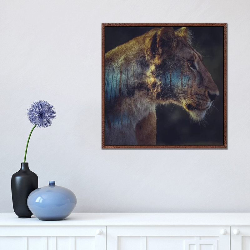 Lion 1 Piece Wall Art on Canvas, 45.72 cm H x 45.72 cm W, Classic Brown Wood Framed