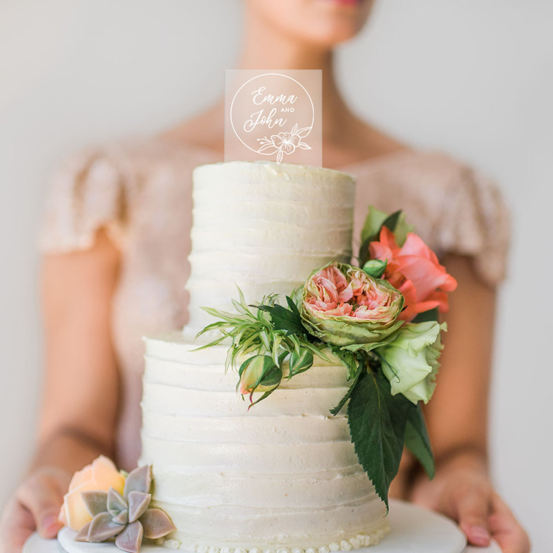 Surmatelas à gâteau de mariage personnalisé fleur