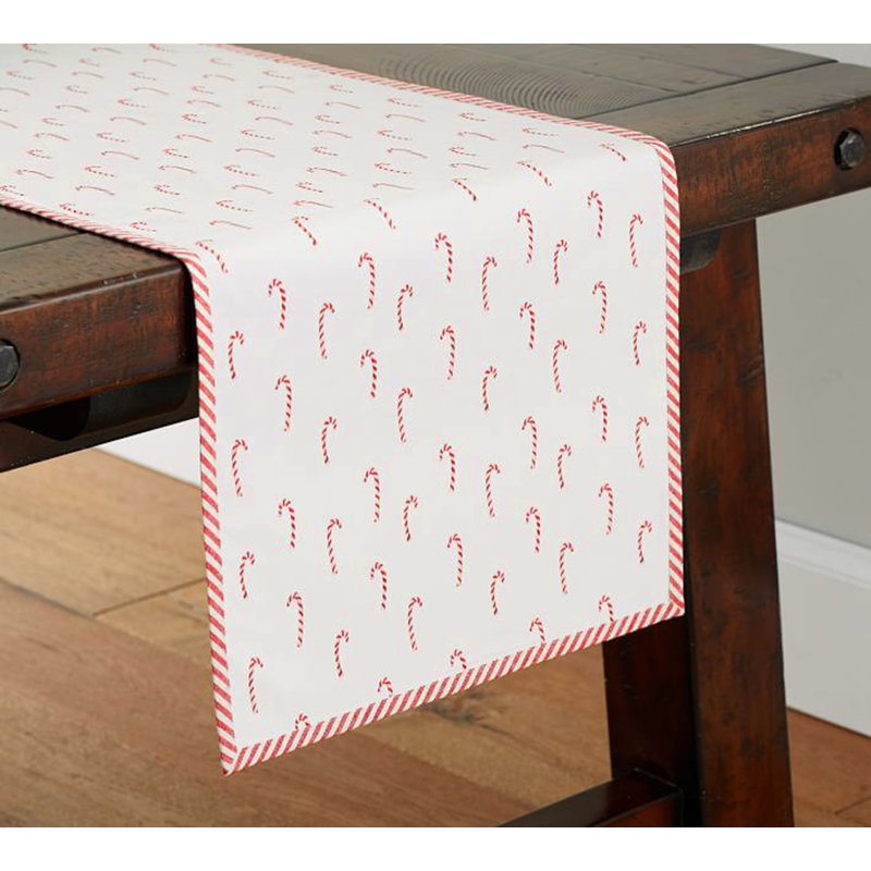 Red And White Candy Cane Christmas Table Runner Holiday Cotton Table Cover 16" W X 108" L, 108" L x 16" W