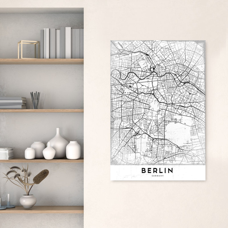 Carte de la ville de Berlin, rétro, art abstrait rétro, impression murale, 48" H x 32" W