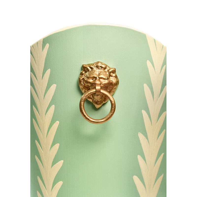 Small Oval Wastebasket with Raised Ends and Lion Handles