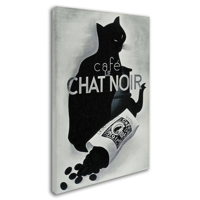 « chat noir coffee », art mural sur toile tendue, H 19 po x l 12 po