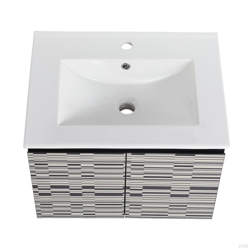 Meuble-lavabo flottant mural avec lavabo en céramique et porte d'armoire à fermeture en douceur, ensemble KD, 30"