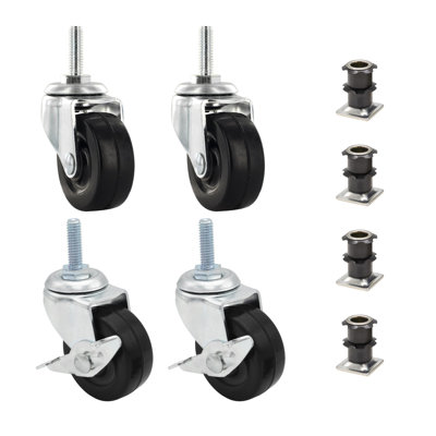 3/4in. Square Metal Double Star Caster Insert 2 With Brakes and 2 Without Brakes