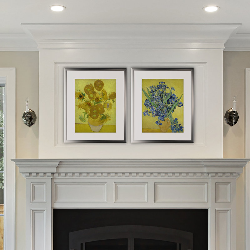« van gogh vases », ensemble de 2 reproductions de peintures à l’acrylique encadrées, Cadre argenté