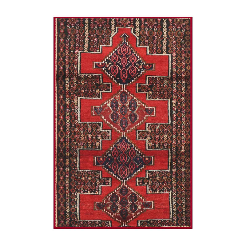 Tapis traditionnel rouge / noir Hoysted, Rectangle 5 pi x 7 pi
