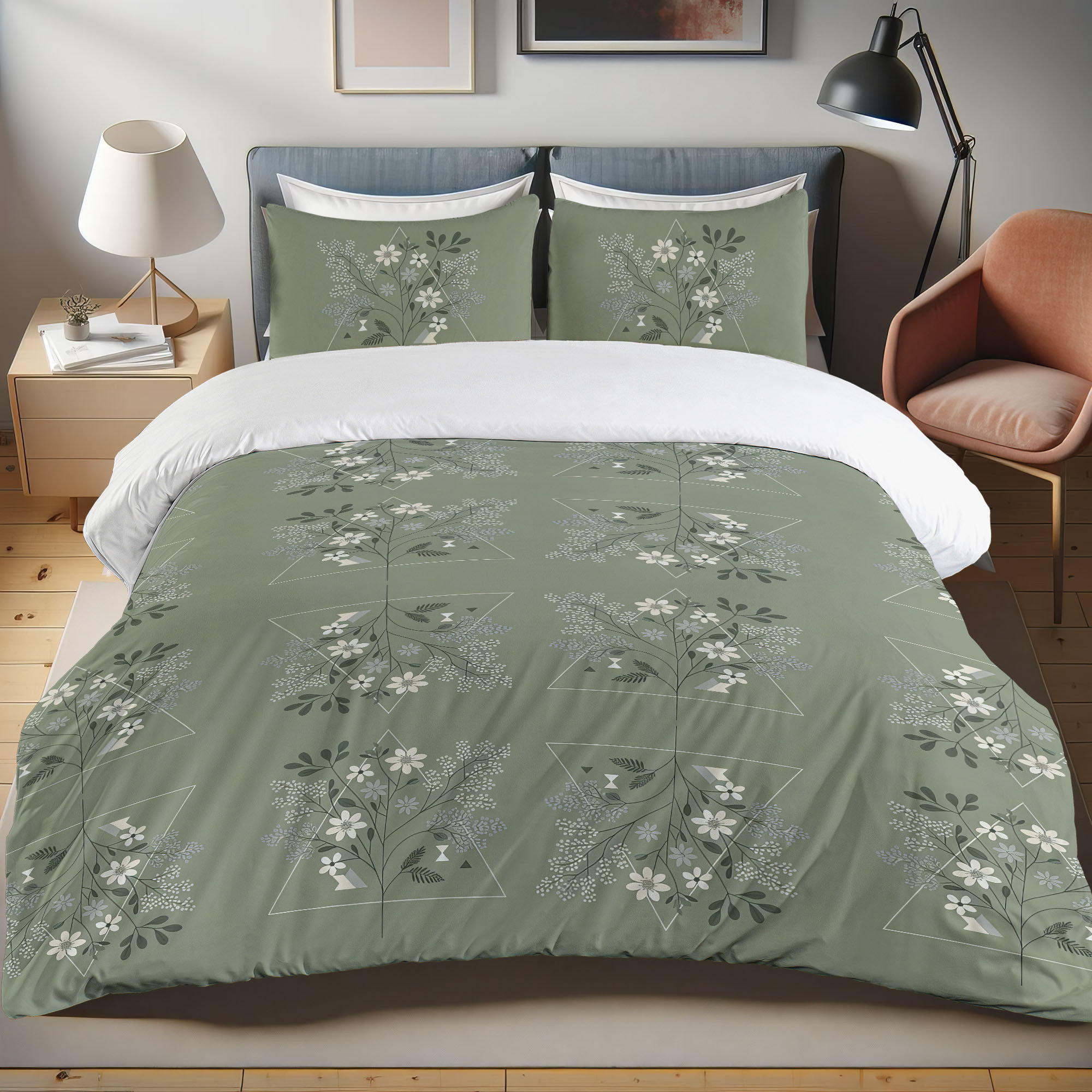 Ambesonne Sage Duvet Cover Set Minimal Cottagecore Feels Art Reseda