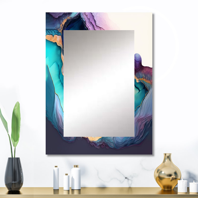 «Blue» Abstract Geode I - Miroir mural décoratif en marbre, miroir bleu, reproduction d'art en métal, 32 po x 24 po