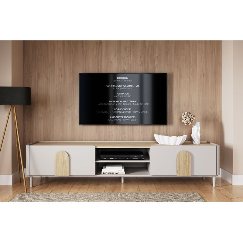 Sadeen Tv Stand With Legs, Beige/Light Oak, 48 cm H x 220 cm H x 48 cm D