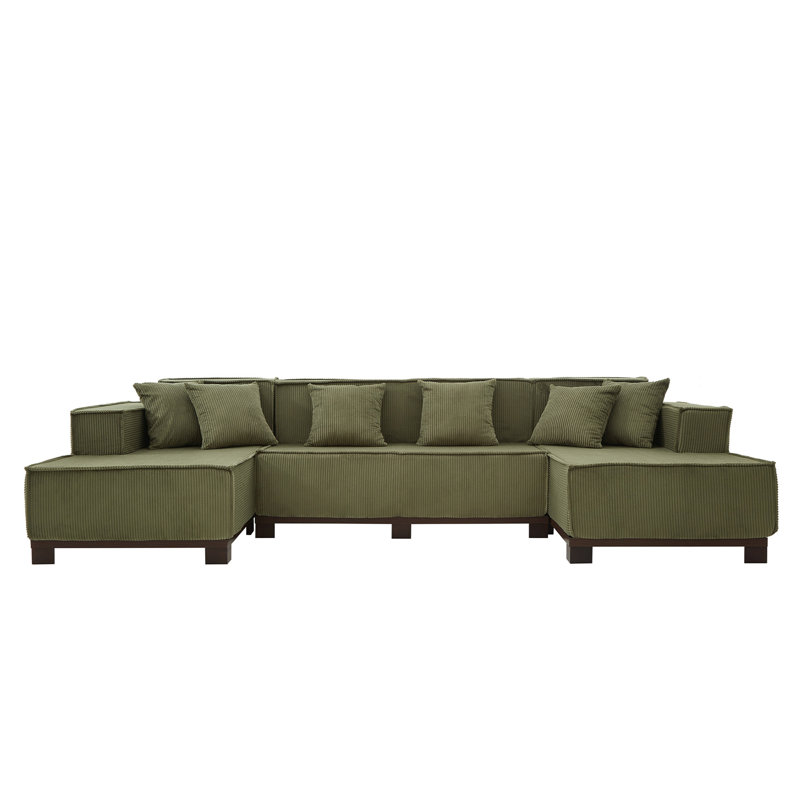 Modern 130" U-Shaped Sectional Sofa: RGB LED Light Strip, 6 Pillows, Ideal For Living Room, Green, Green