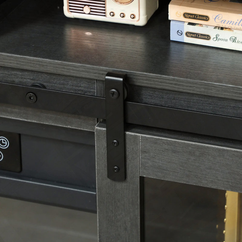Console de télévision avec foyer électrique, rangement ouvert et armoires latérales, conception durable et peu encombrante, décor élégant pour le salon et la chambre à coucher