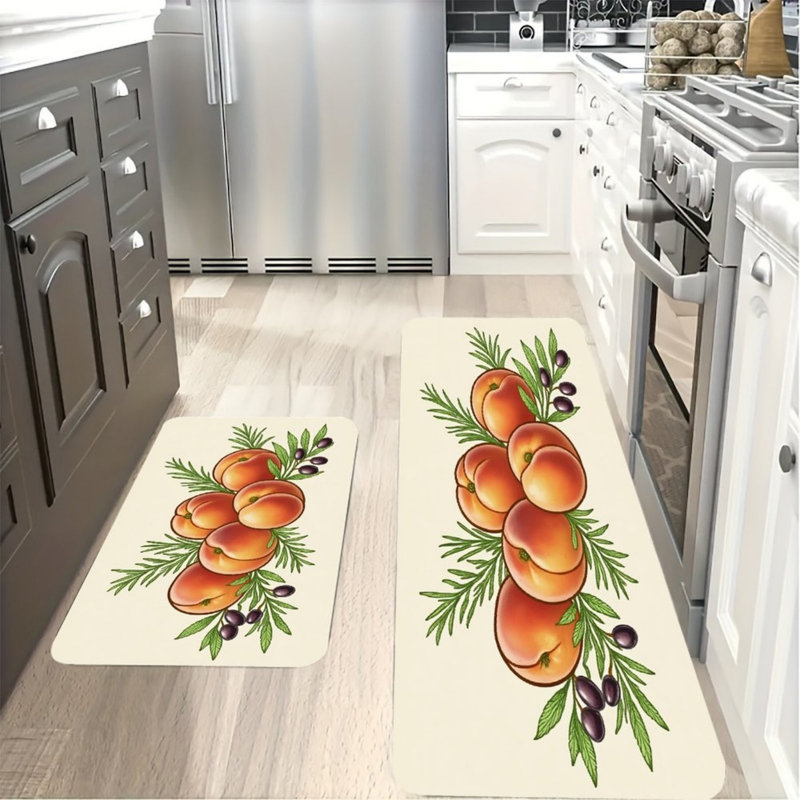 Ensemble de 2 tapis de cuisine pour salle à manger à motif olive multicolore pêche