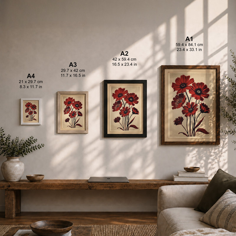 Deep Crimson Botanicals Botanical - Framed Print, Oak, A3 - 42.0 x 29.7 cm