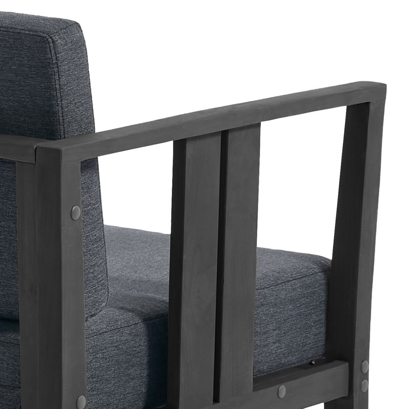 Chaise longue d'extérieur en bois de teck avec coussin et accoudoirs Junco, Gris foncé, Noir