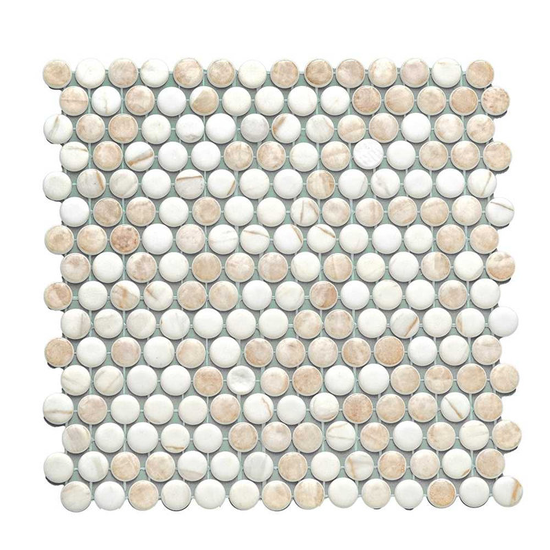 Eterna Penny 12"x12" Recycled Glass Mosaic Tile, Cream Blend
