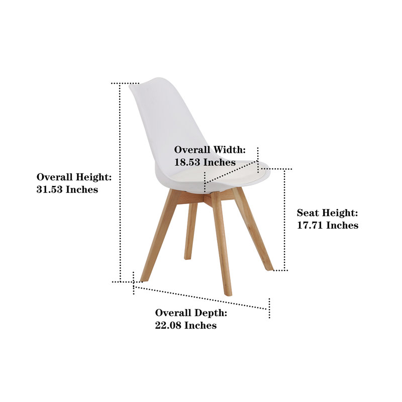 Ensemble de 4 chaises de salle à manger en plastique avec coussin de siège et pieds en bois, Blanc