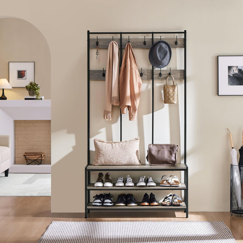 Hall Tree 100cm Wide with Bench and Shoe Storage, Grey